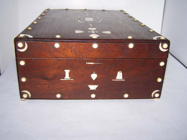 A Charming 19th century Sailor Made Folk Art Sewing Box with Ivory Inlays dated 1864 — image 4